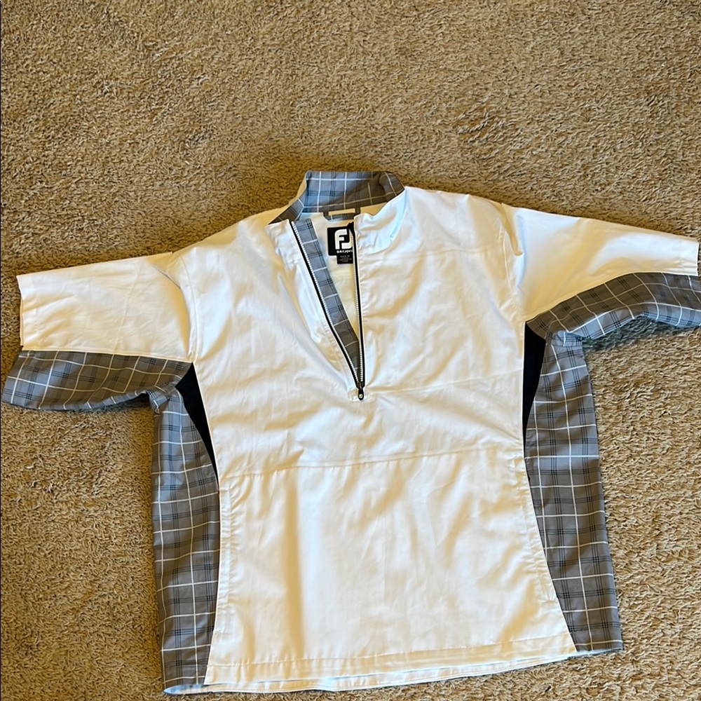 Footjoy DryJoy White and Gray Plaid Half-Zip Shirt